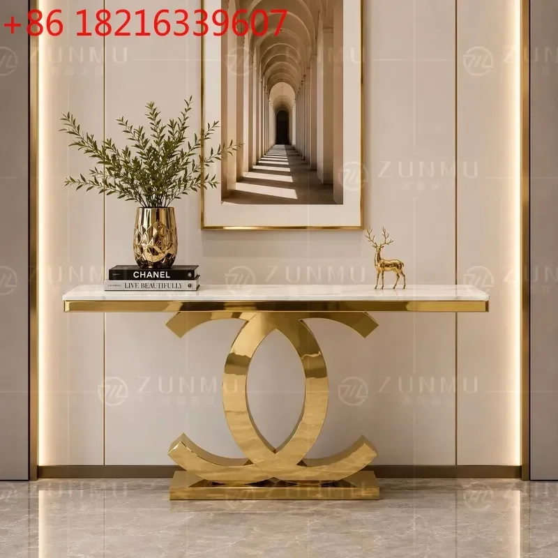 YAO Stainless Steel Entrance Table Light Luxury Marble Partition Console Cabinet for Corridor Hallway Wall Mounted Entryway