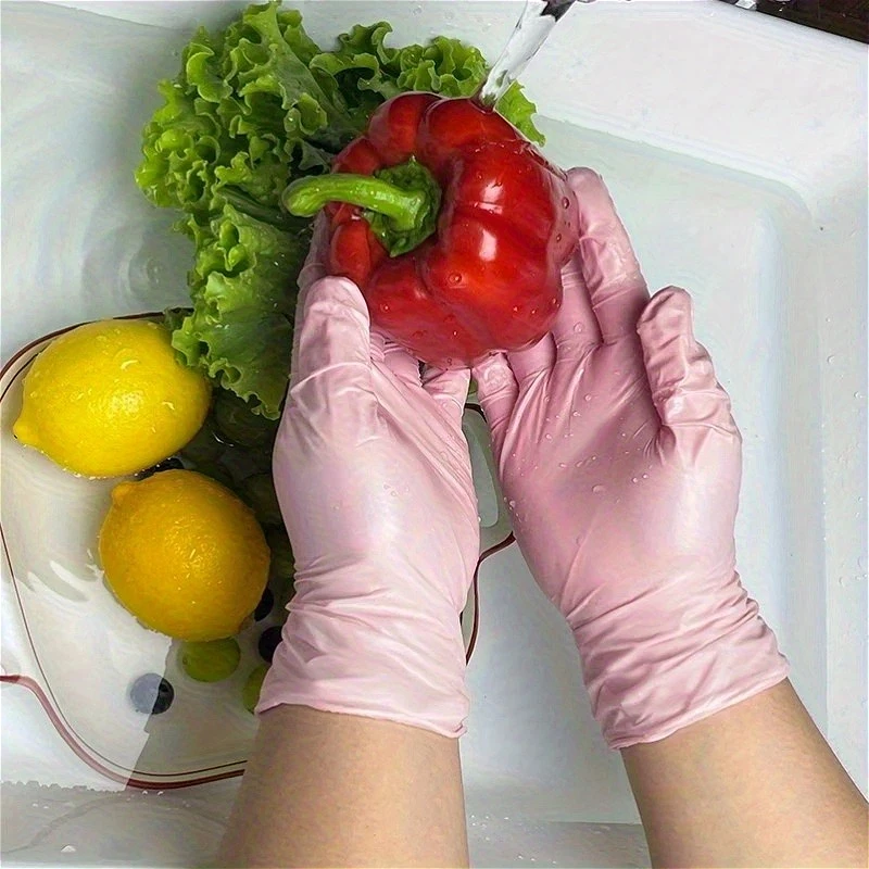 20/50/100 шт. светло-розовые нитриловые перчатки для спальни, кухни, уборки, приготовления пищи, домашних животных, купания ногтей, парикмахерские одноразовые инструменты
