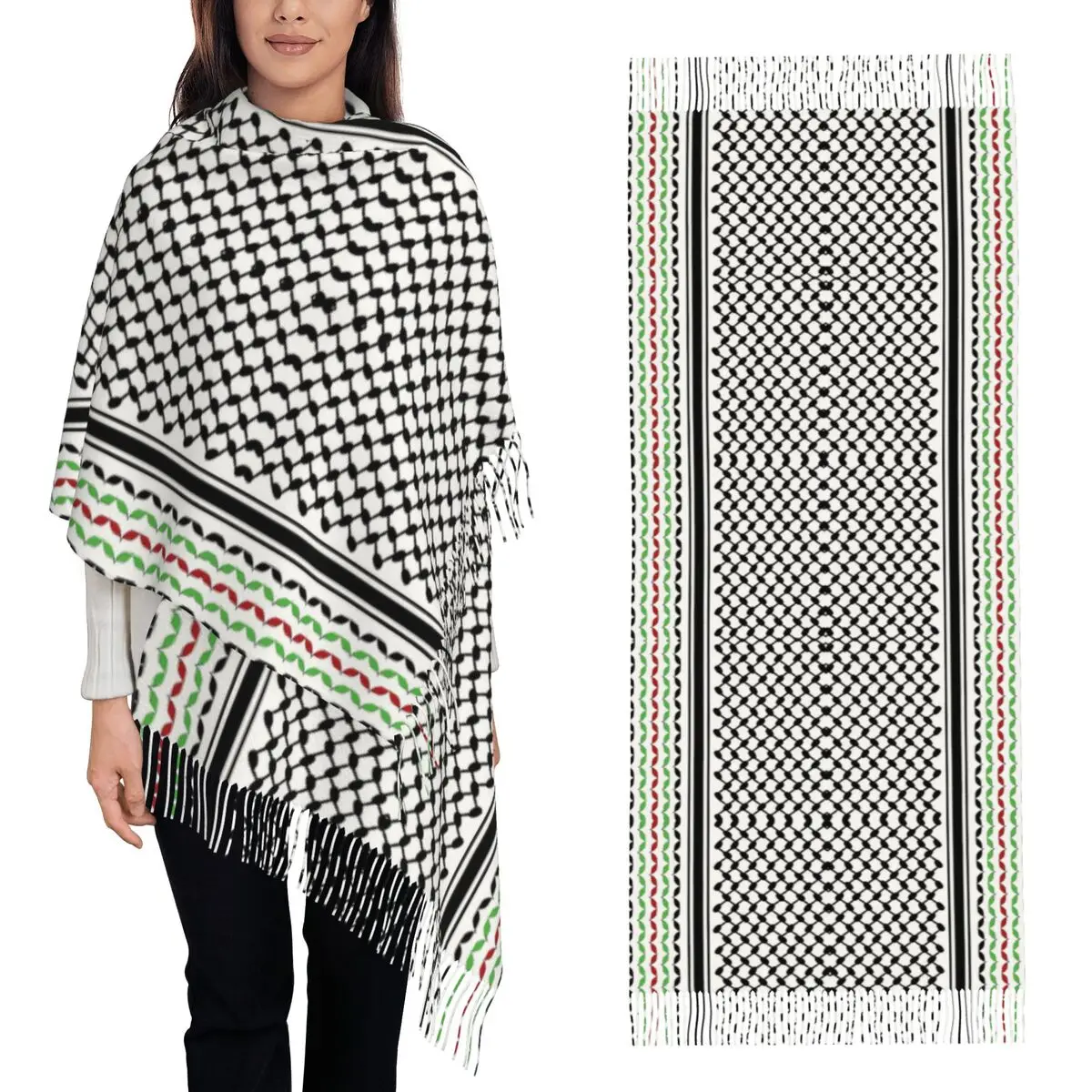 

Разноцветный вертикальный белый шарф Keffiyeh, шарфы с кисточками, женские мягкие теплые шали и накидки, длинная осенне-зимняя шаль