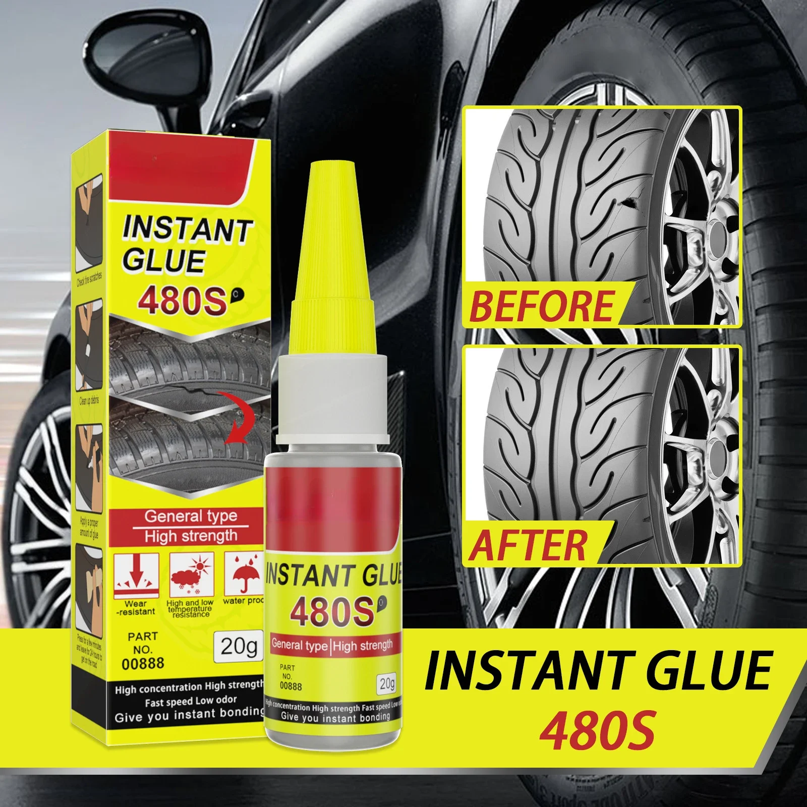 480S Car Adhesives Tire Repair Glue Black Super Glue Car Rubber Repair Tire Sealer Window Speaker Seal Tire Repair Glue