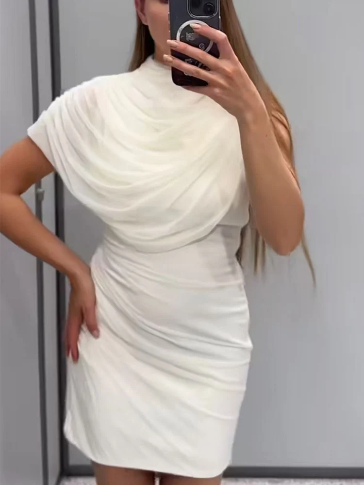 Tfmln feminino novo vestido emendado moda sem mangas sexy em camadas mini vestido elegante sólido emagrecimento ruched clube vestido de festa verão