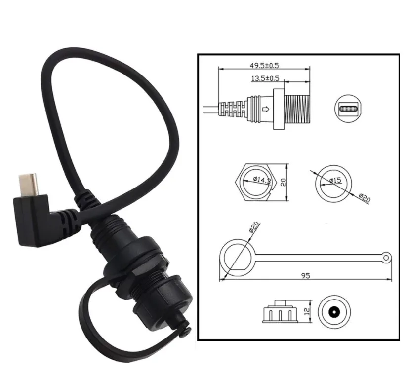30cm Mini Wodoodporny Kabel USB 2.0 Type-C IP67 Męski na Żeński do Montażu Panelowego, Przedłużacz do Urządzeń USB 3.1 — zdjęcie produktu 4