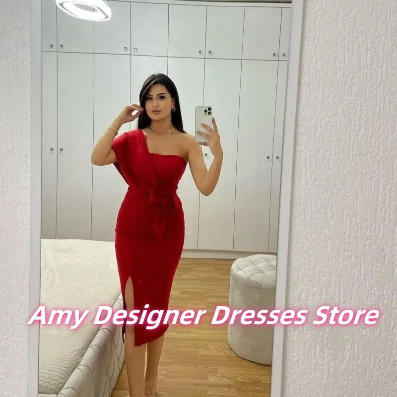 

Красное вино, атласное вечернее платье на одно плечо с бантом, Саудовская Аравия, длиной до чая, вечерние платья, Vestido De Gala, по индивидуальному заказу