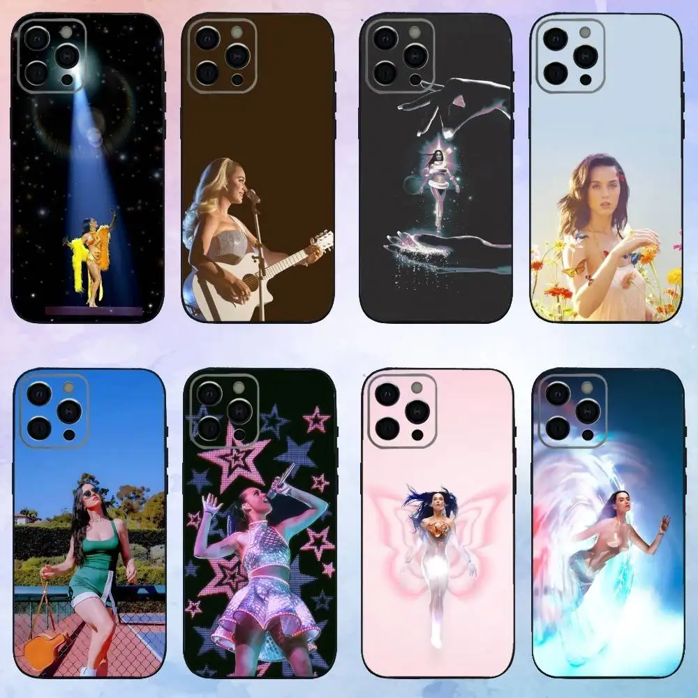 

K-Katy P-Perry Singer Roar Phone Case For iPhone17,16,15,14,13,12,11 Plus,Pro Max Soft Black Cover