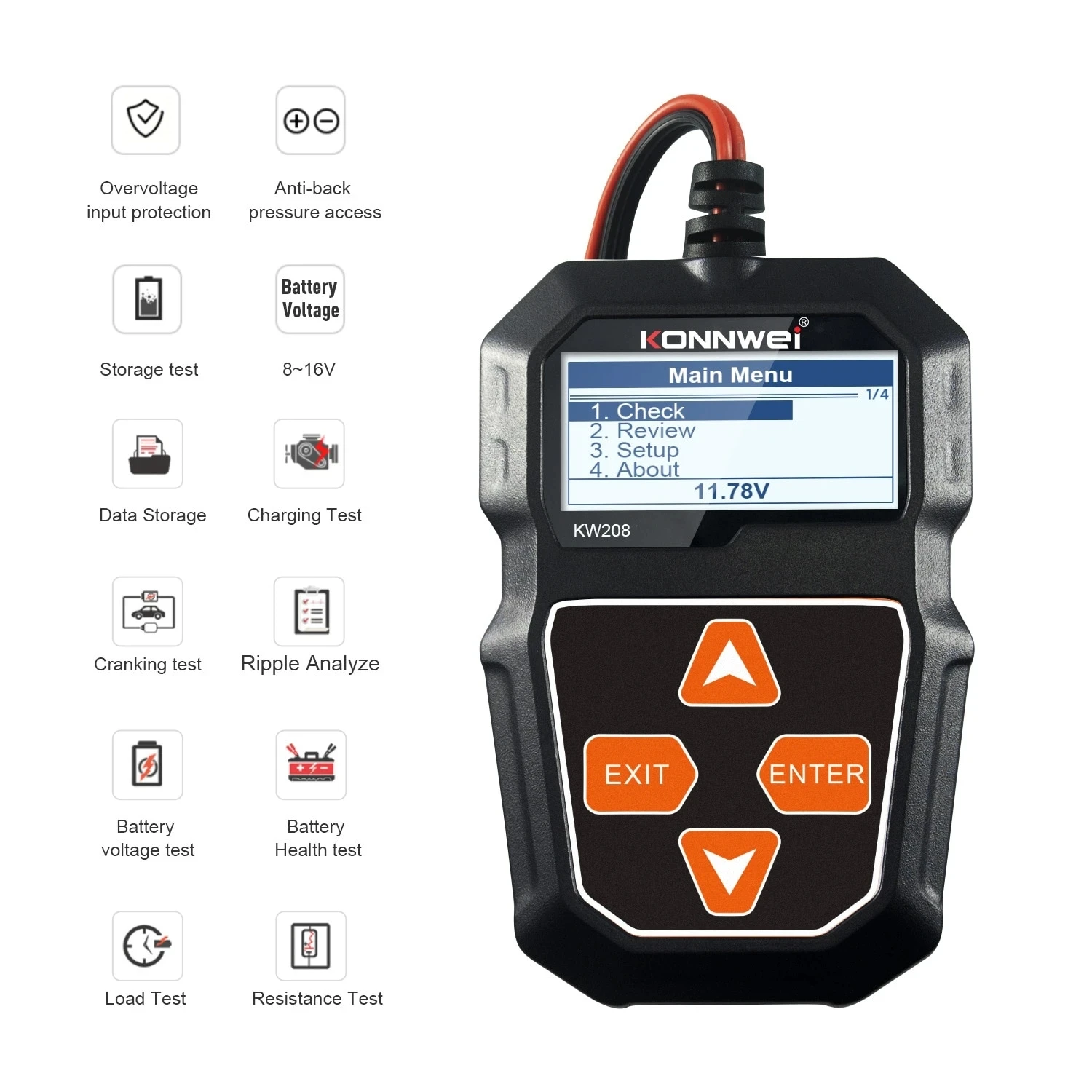 KONNWEI KW208 KW 208 Car 12V Battery Tester 100 to 2000CCA Cranking Charging Circut Battery Analyzer 12 Volts Battery Tools