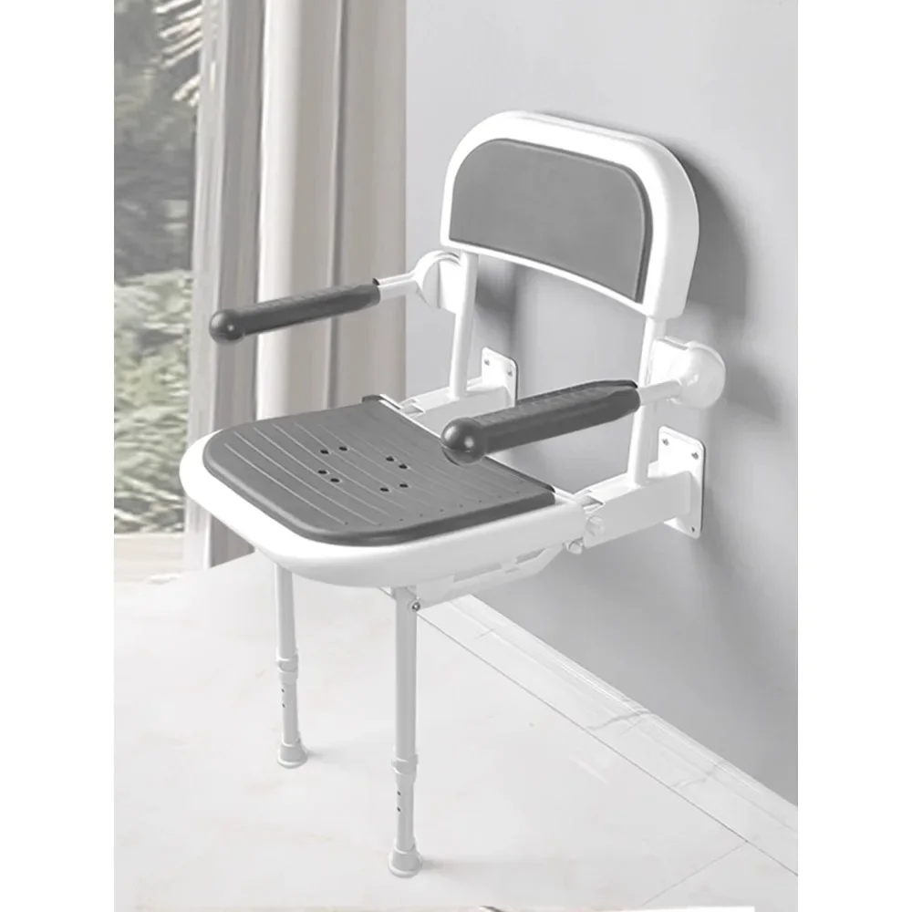 Elderly bathroom folding stoolsafety anti-drop with legs with backrest armrest non-slip shower stoo1l bath stoolwall stool