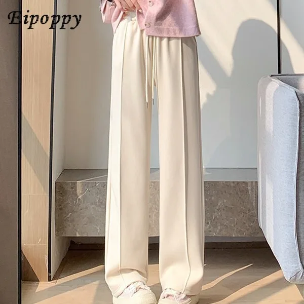 

Fleece-Lined Thickened Drooping Wide-Leg Pants Women's High Waist Slimming All-Matching Straight-Leg Trousers Casual Pants