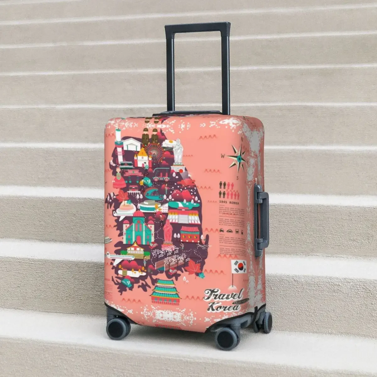 Travel Map Graffiti Suitcase Cover Cartoon Vacation Cruise Trip Elastic Luggage Supplies Protector