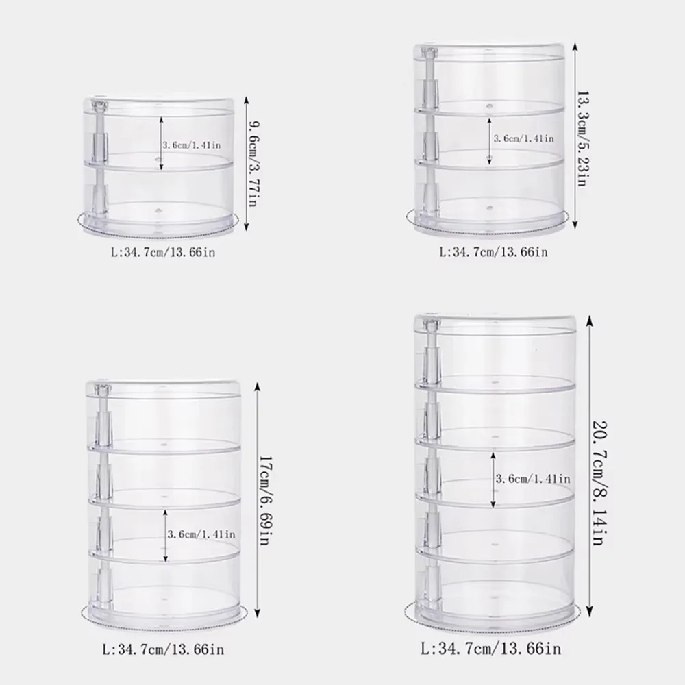 360 Rotating Jewelry Organizer Storage Box Dustproof Earring Necklace Holder Display Stand 4 Layer Plastic Desktop Case Clear