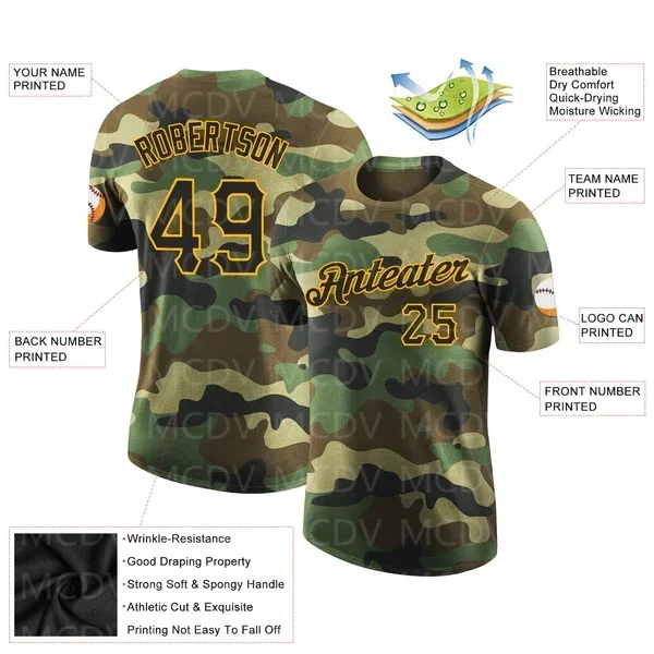 

Custom Camo Black-Gold Performance Salute To Service T-Shir 3D Printed T shirts Unisex Summer Sports Tops Tees