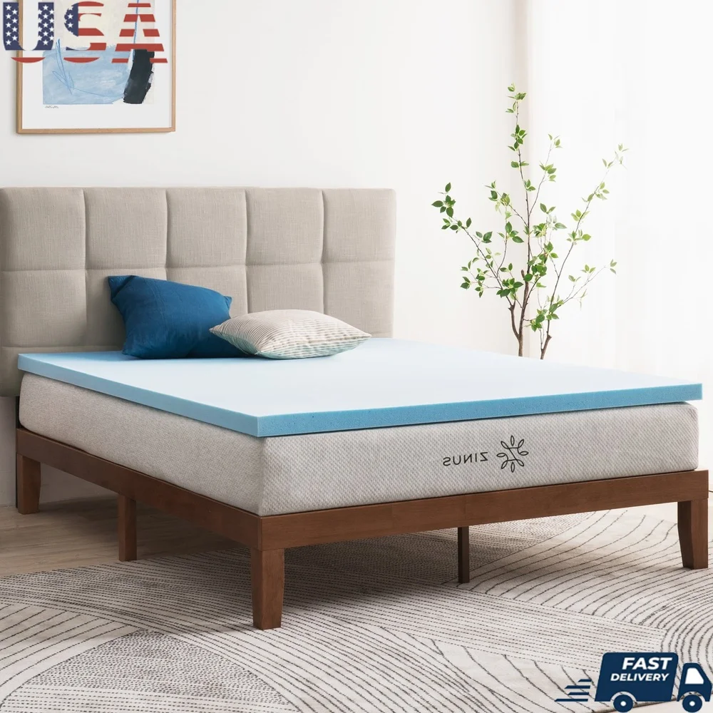 

Cooling Gel Memory Foam Mattress Topper 2 Inch Queen Size Green Tea Odor Eliminating Comfort Sleep Support Pressure Relief