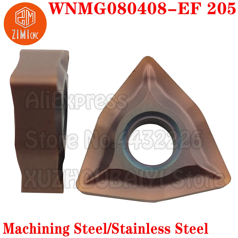 10pcs WNMG080408-EF 205 WNMG080408 EF 205 Carbide Inserts Turning  Inserts Tools Lathe CNC Cutter Blade Process Stainless steel
