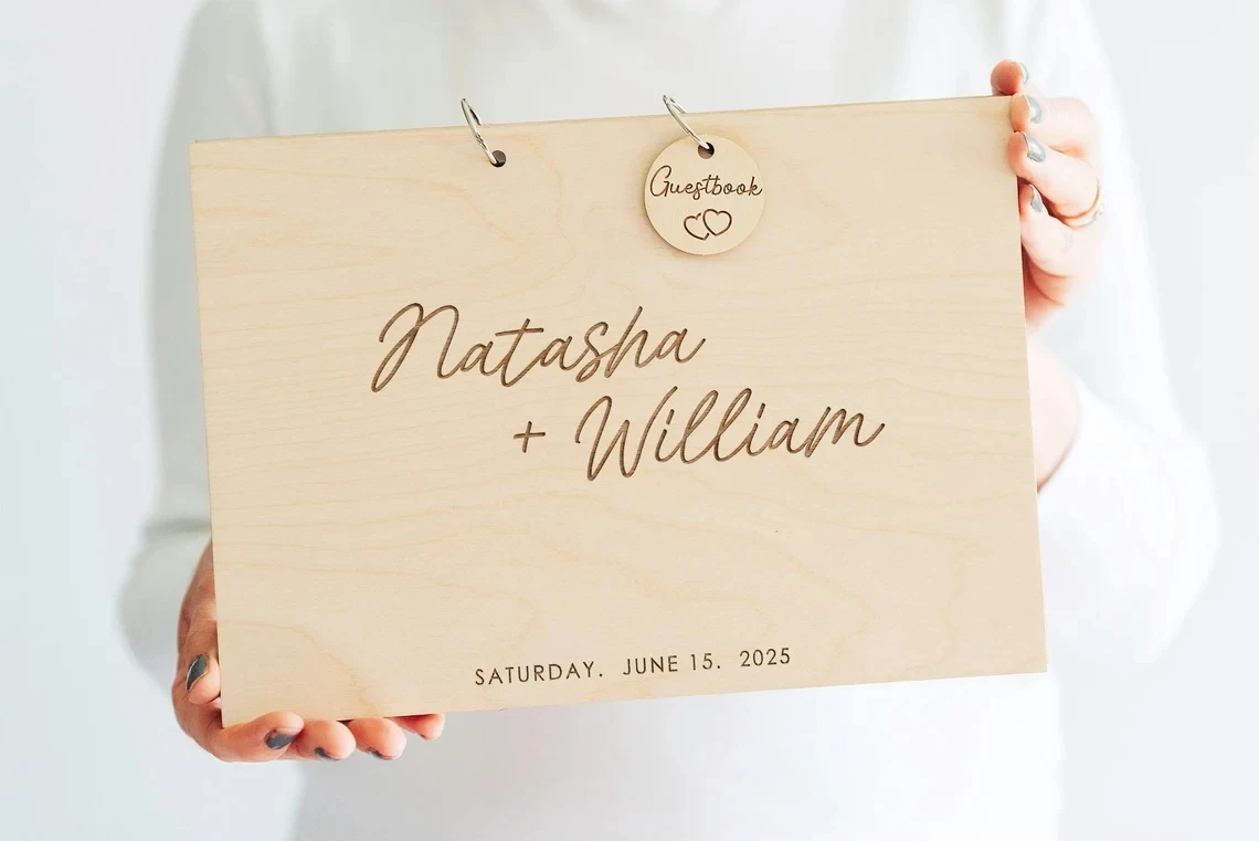 

Wedding Guest book // Alternative Personalised Wedding Guest Book // Rustic Yet Contemporary Wooden Engraved Wedding Keepsake