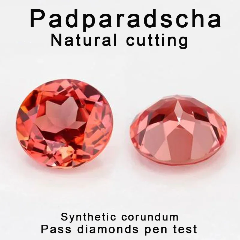 قطع طبيعي Padparadscha الياقوت جولة اكسيد الالمونيوم الاصطناعية مجموعة فضفاضة الأحجار الكريمة تمرير الماس اختبار القلم