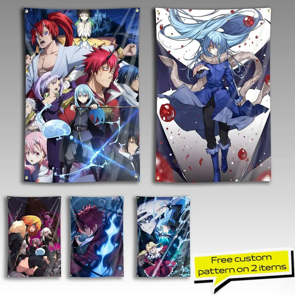 R-Rimuru Anime T-Tensura as Slime Flag Tapestry Banner for Bedroom Living Room Outdoor Camping Custom Supported