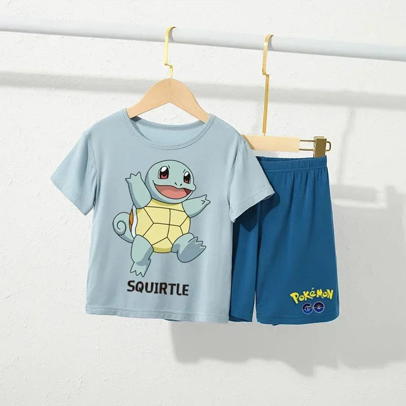 Pokemon Charizard Snorlax Charmander Gengar Pikachu Parent-child Home Clothes Set Modal Kids Thin Short Sleeve Casual Pajamas