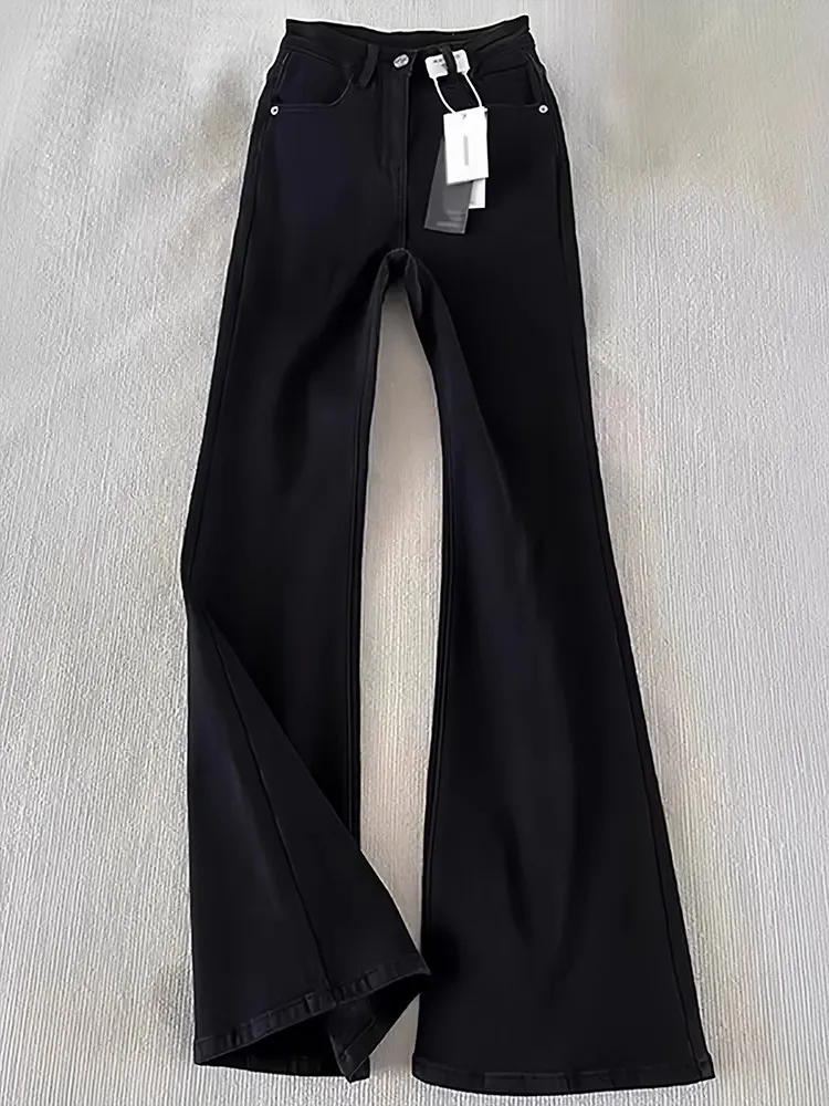 

American High Street Sle Men's Fce Lined Bootcut Jeans Slimming High Waist Straight Leg Micro Flared Trousers