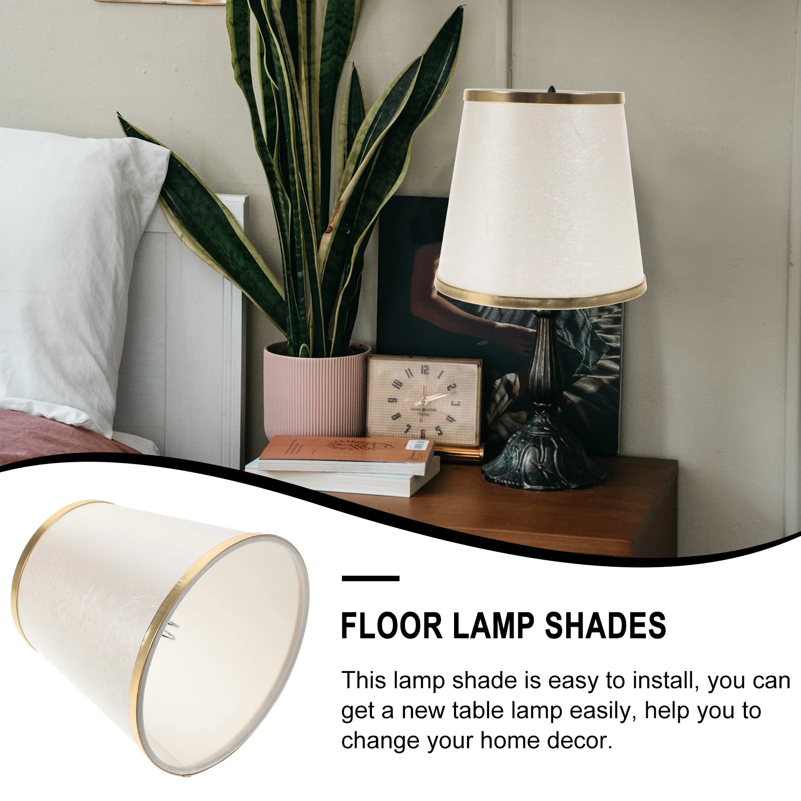 

Fabric Lampshade Rose Gold Edge Clip On Light Cover for Desk Table Wall Floor Lamps Home Lighting Fixture Iron Structure Non
