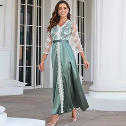 Vestidos Elegantes de línea a para madre de novia, vestido de fiesta con cuello en V, manga de tres cuartos, largo hasta el tobillo, Apliques de encaje, vestido de graduación de satén 2022