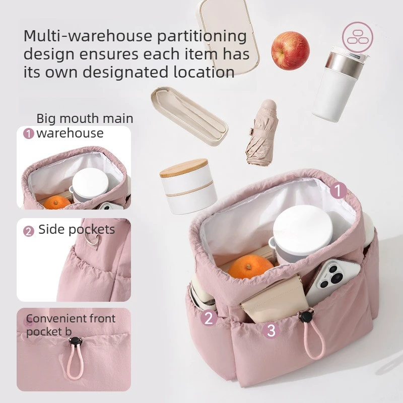 1PC New Moon Pattern Drawstring Insulated Lunch Bag Waterproof Hand Shoulder Tote for Students Office Workers