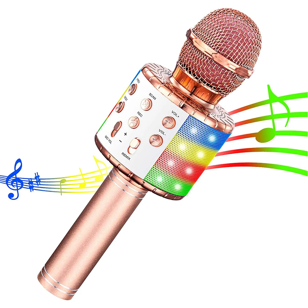 6 Colors Bluetooth Wireless Microphone Rechargeable Karaoke KTV Microphone 3 Layers Noise Reduction Music Player Singing Supply