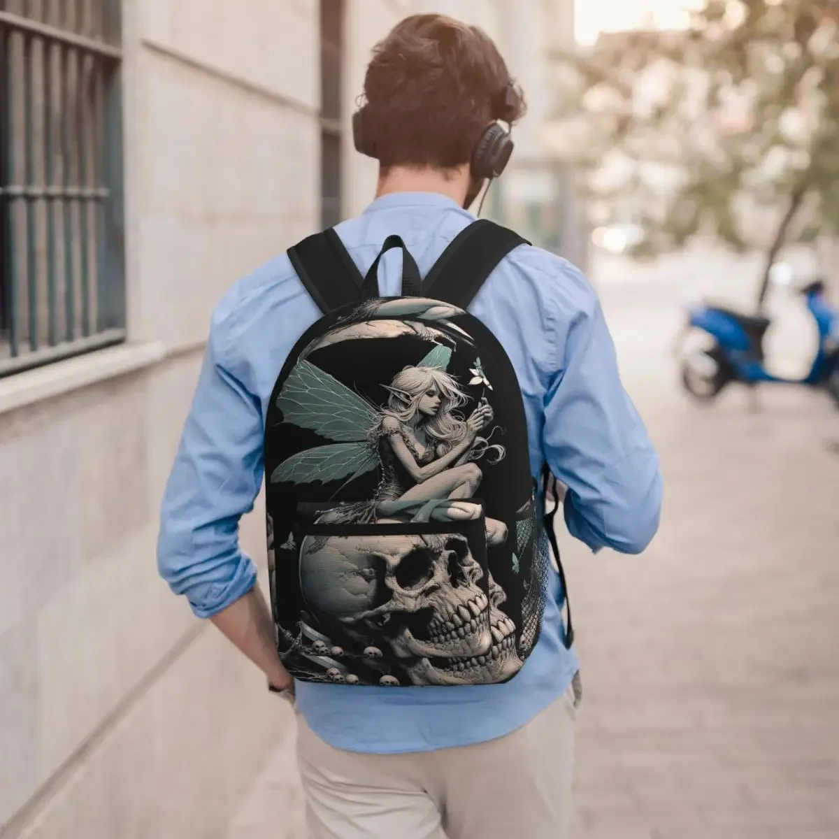 Vibrant Colorful Fairy Sit On Skull Student Backpack School Bag Hiking Travel Daypack for Men Women Bookbag Shoulder Bags