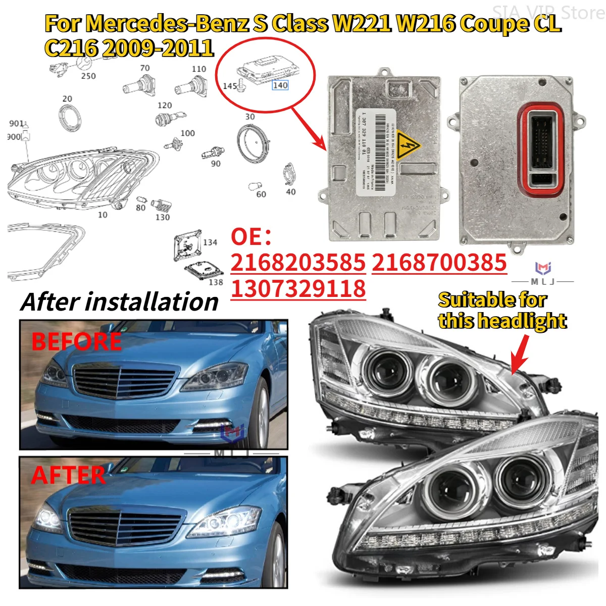 2168700385 2168203585 For Mercedes-Benz S Class W221 W216 Coupe CL C216 2009-2011 Xenon HID Headlight Ballast Control Module