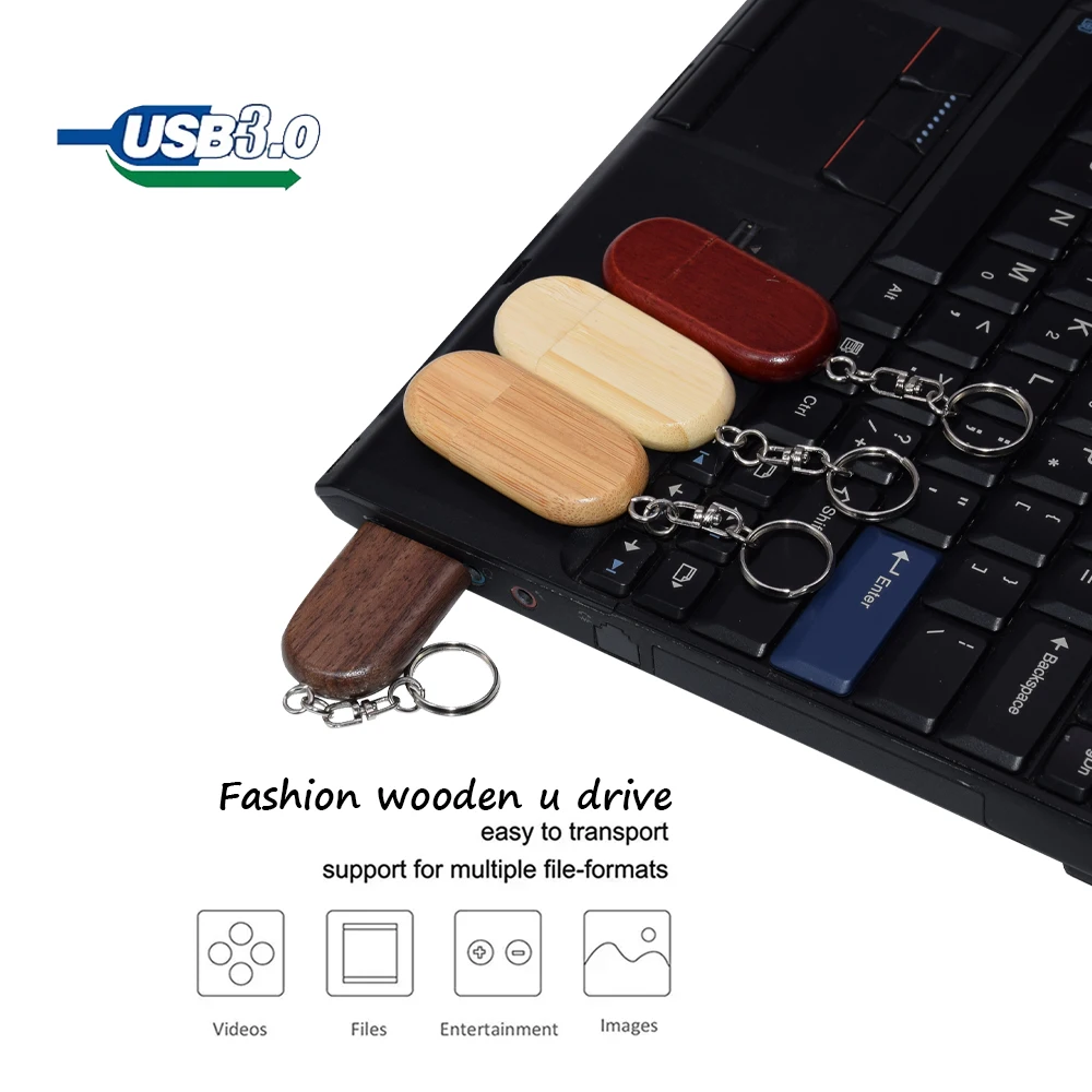 Clé USB 3.0 haute vitesse avec logo gratuit, boîte en bois avec chaîne en métal, clé USB, cadeaux de clé USB, 8 Go, 16 Go, 32 Go, 64 Go, 128 Go, lot de 30 pièces