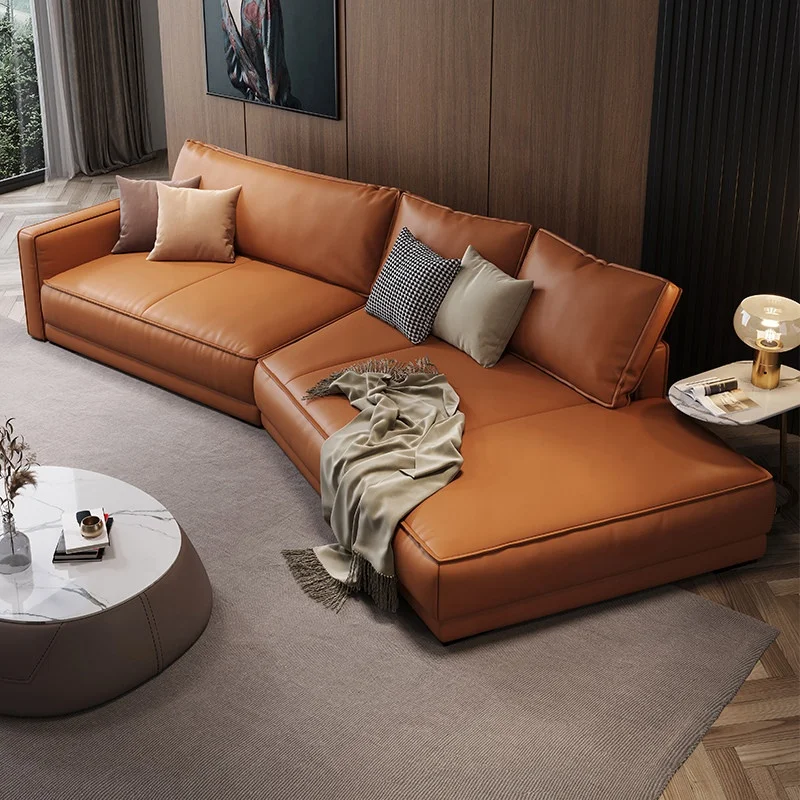 xx-Italian Minimalist Leather Sofa First Layer Cowhide Nappa Texture Irregular Solid Wood Square Modern Light Luxury Sofa*