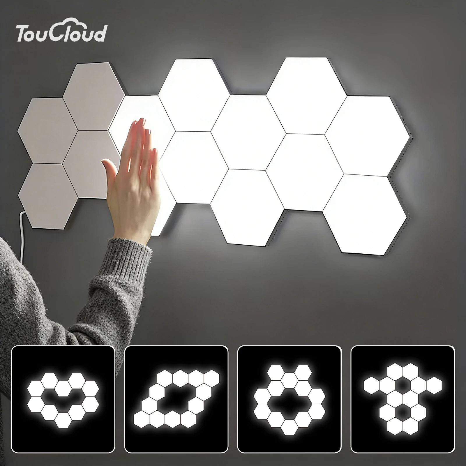 LED Hexagon Lights White Touch Night Light Center Touch-Sensitive Wall Panels Hex Light USB-Power Game Room Bedroom Decor Gifts