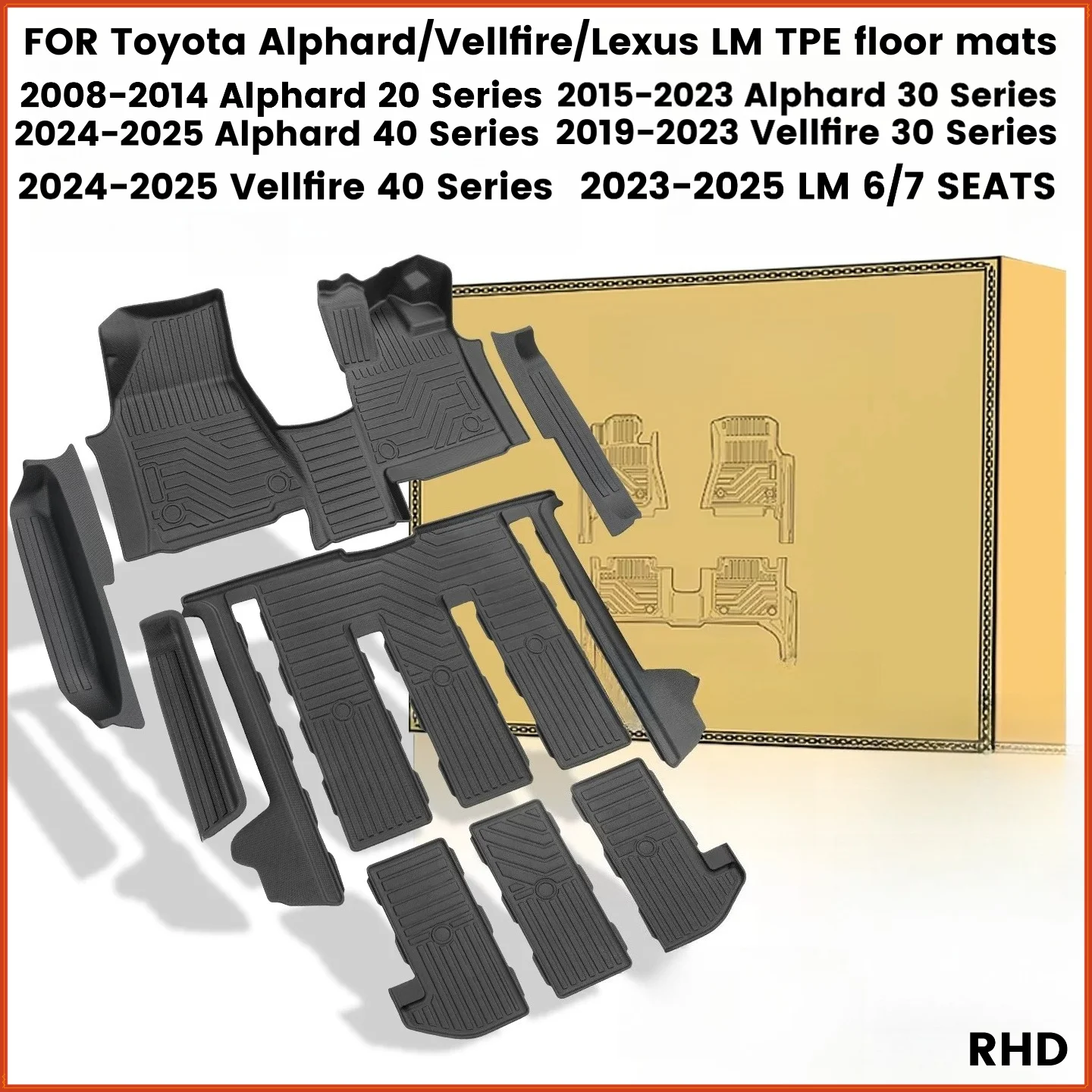 5D TPE Floor Mats For Toyota Alphard Vellfire 20/30/40 Series  Lexus LM 2008-2025 RHD Trunk Cargo liner ICEV Accessories