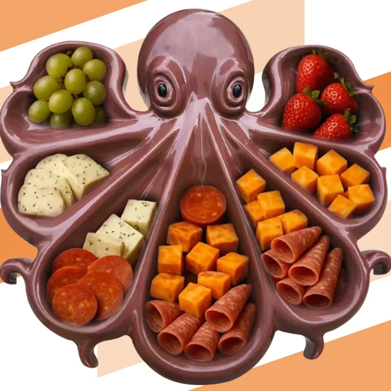1 Stück Oktopus-förmiges Serviertablett aus Holz, Obstplatte, Ideale Küchendekoration, Wohnzimmerdekoration, Festliches Partygeschenk