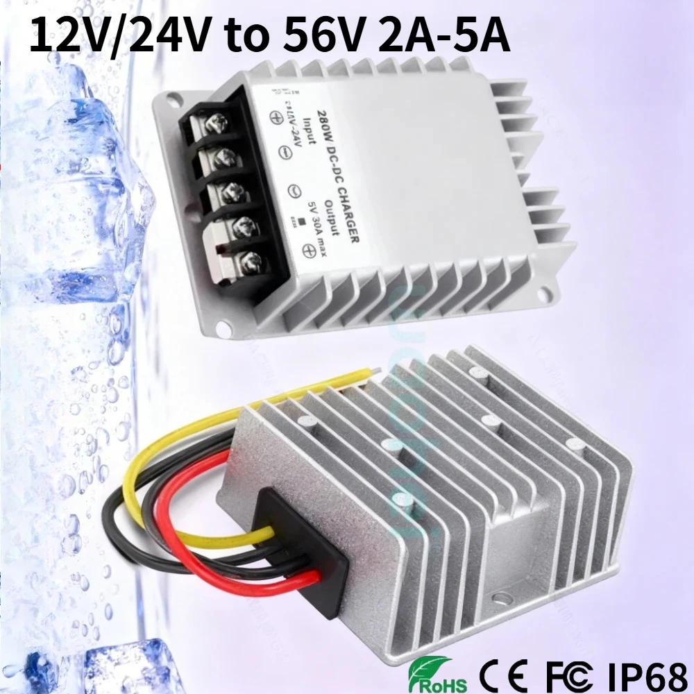 

DC12V/24V to 56V 2-5A Step-Up Power Converter Voltage Regulator Stabilizer Power Supply Boost Module for Cars Solar Auto CE ROHS