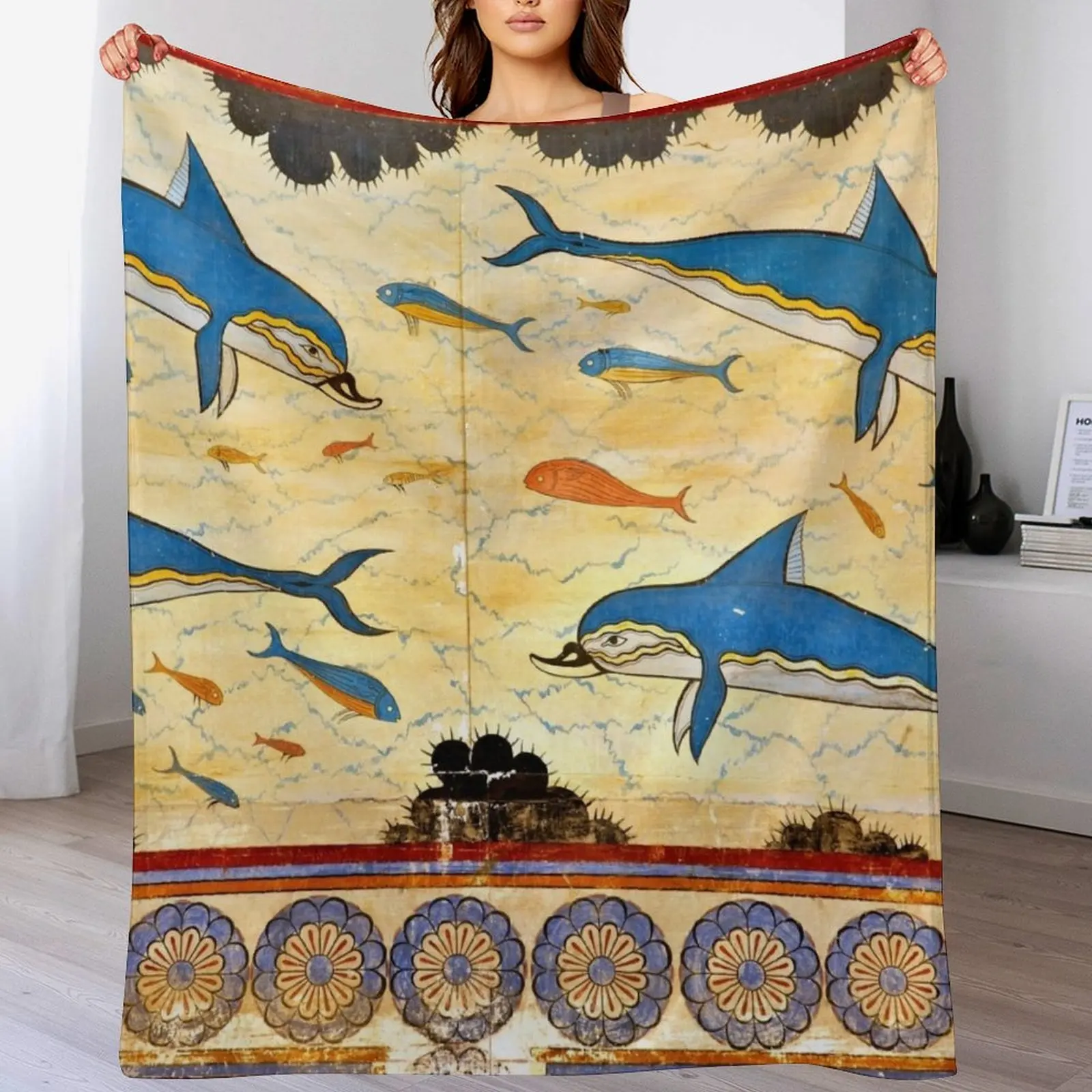 

New The Minoan Dolphins Throw Blanket Decoratives Sofa Quilt Blankets