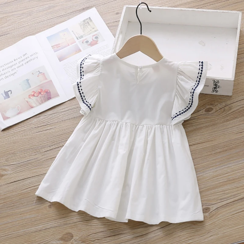 2024 Summer 1 2 3 4 5 6 Years Toddler Girls Dresss Cotton Sweet Elegant Bow Fly Sleeve Dress Kids Clothing Princess Dress