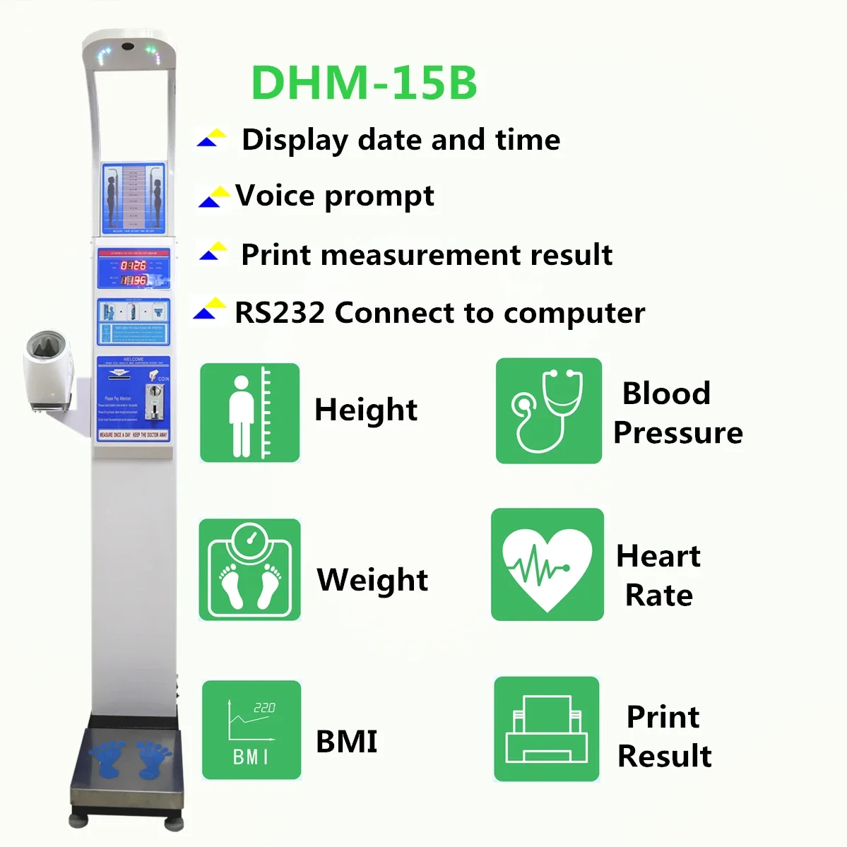 Electronic coin-operated height and weight scale with blood oxygen heart rate measuring machine