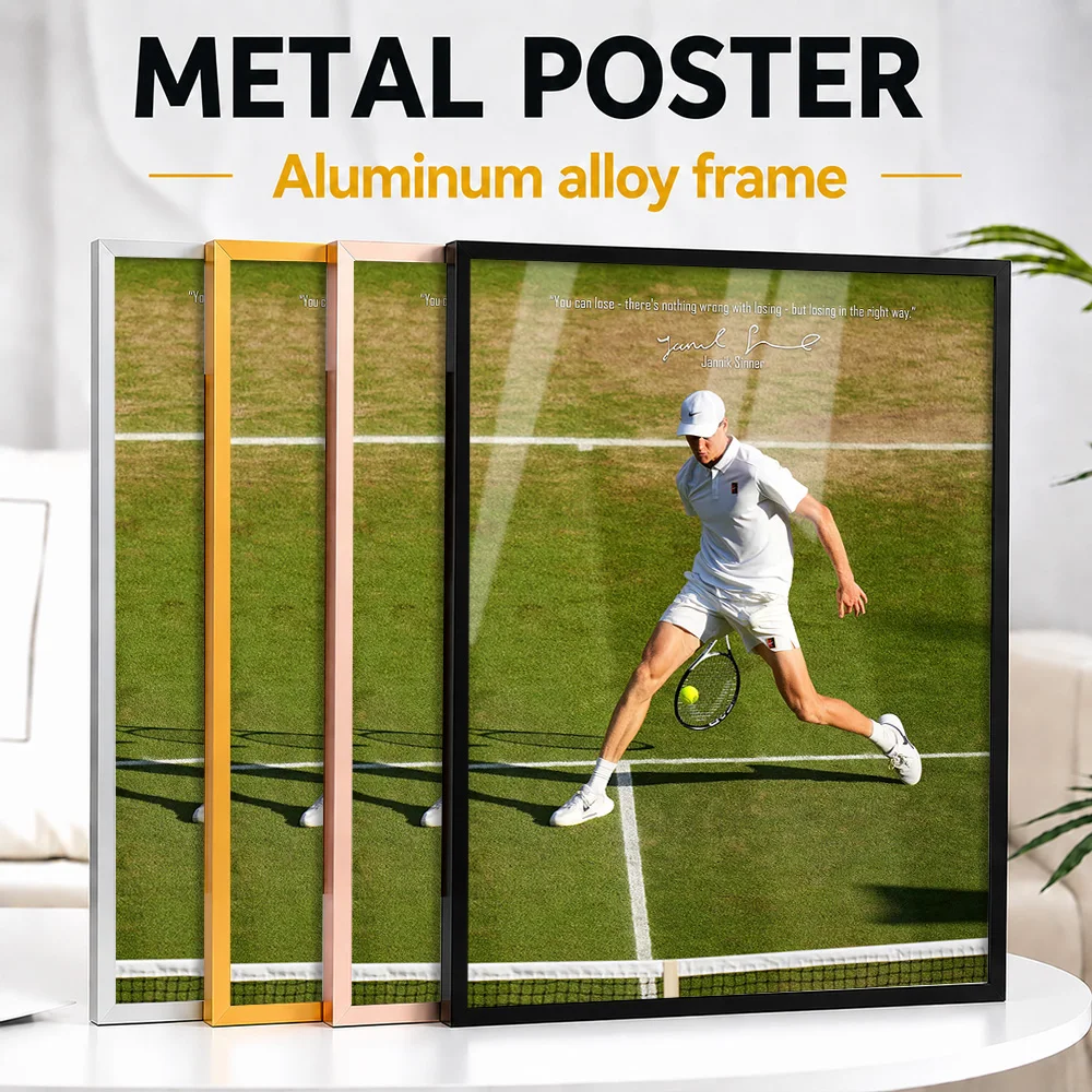 Jannik Sinner Tennis Action Framed Metal Poster Personalized Victory Tribute Wall Art For Racket Sport Collectors Decorating Gym