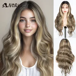 Noble-peruca dianteira sintética ondulada longa do laço do Ombre Blonde para mulheres, 13x4, 28