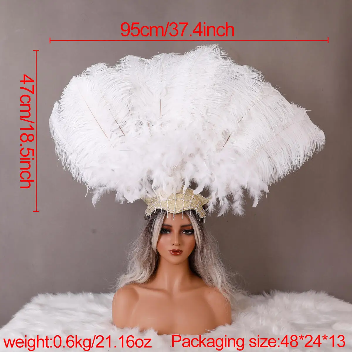 2026 Einfarbiges Feder-Dekorations-Stirnband Modisches Haaraccessoire für Halloween Maskerade Karneval Party Cosplay Kostüm – Detail 1