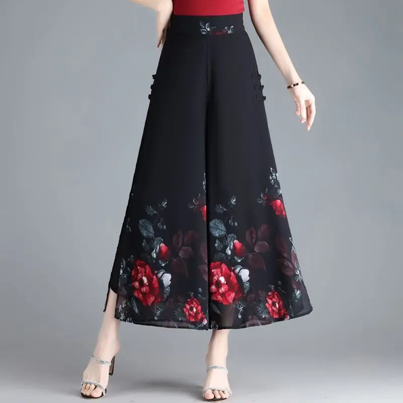 

Свободные широкие брюки с высокой талией, юбка, женские летние брюки 2024, новые брюки с принтом Faion Nine Points, повседневные брюки из полиэфирного волокна