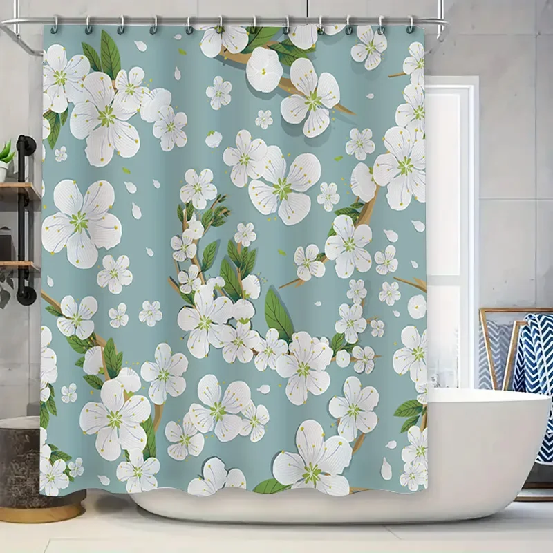 

Занавеска для душа Cherry Blossom, водонепроницаемая, для ванной комнаты, декоративная ткань с принтом, занавески для душа для ванн, светло-голубой цвет