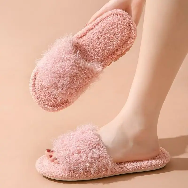 women-autumn-winter-fluffy-plush-one-word-slippers-soft-sole-non-slip-comfortable-high-quality-home-slippers-floor-slippers