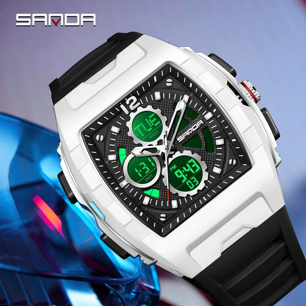 

Sanda 3391, новые электронные часы, цифровые многофункциональные модные мужские часы, силиконовые водонепроницаемые часы-будильник для мужчин