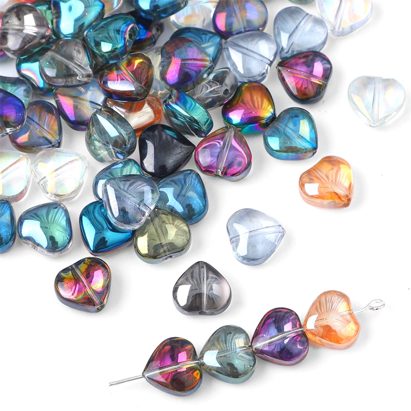 10mm 20pcs Heart Shape Translucent Color Plating Crystal Glass Charm Loose Beads for Bracelet Earring DIY Jewelry Making