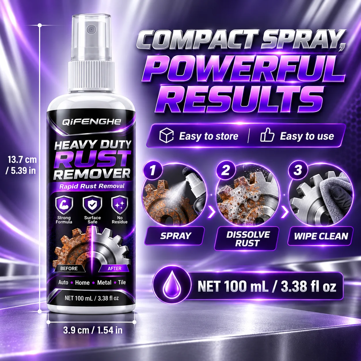 Metal Rust Remover and Cleaner for Car Wheels Parts Tiles and Home Surfaces Fast Acting Protective Care