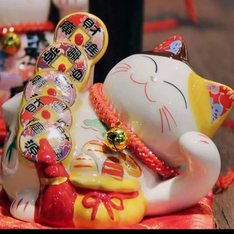

3-дюймовый керамический мини-орнамент Lucky Cat, японский мультяшный кот, настольные поделки, керамика, копилка, копилка, креативные безделушки