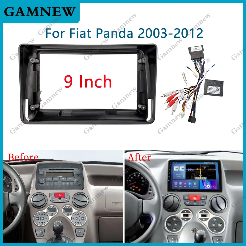 9 Inch Car Frame Fascia Adapter Canbus Box Decoder Android Radio Dash Fitting Panel Kit For Fiat Panda 2003-2012