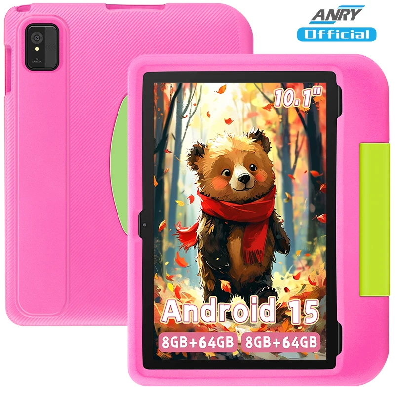 تابلت أندرويد 15 للأطفال، تابلت 10.1 بوصة مع حافظة واقية، 8 جيجابايت (4 جيجابايت + 4 جيجابايت) + 64 جيجابايت، ثماني النواة، يدعم 512 جيجابايت قابل للتوسيع
