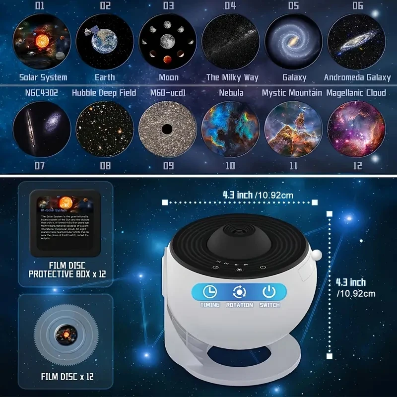 Galaxy Projector 12 in 1 Planetarium Star Realistic Starry Sky Night Light Solar System Moon Kids Adults Ceiling Home Decoration