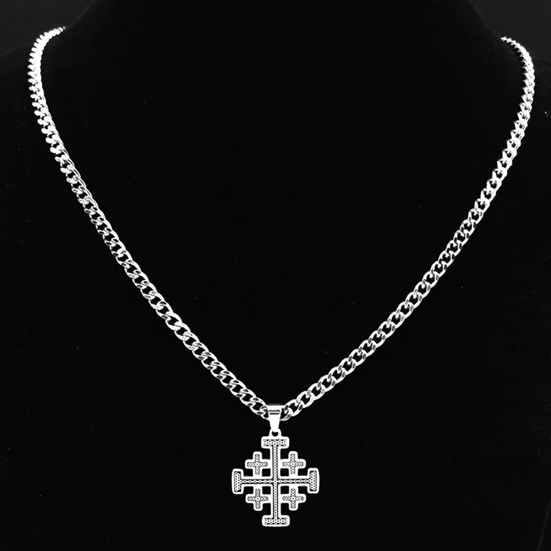 Collar gótico con colgante de cruz de Jerusalén para mujeres y hombres, gargantilla de acero inoxidable, collares cruzados de Hip Hop, joyería N1815-2S03
